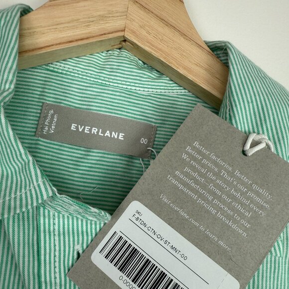 Everlane The Silky Cotton Relaxed Button Down Shirt Striped Jade Green White 00 - Picture 5 of 6